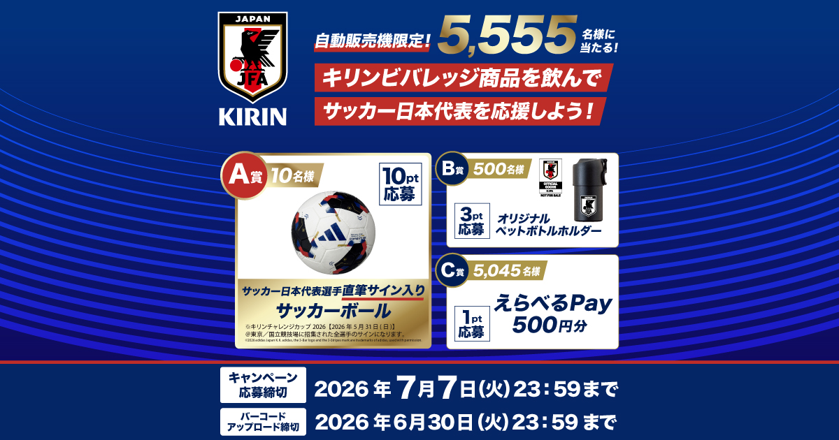 自動販売機限定！キリンビバレッジ商品を飲んでサッカー日本代表を応援しよう！ A賞