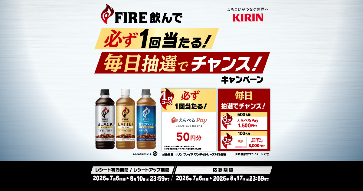 FIRE飲んで必ず1回当たる！毎日抽選でチャンス！キャンペーン